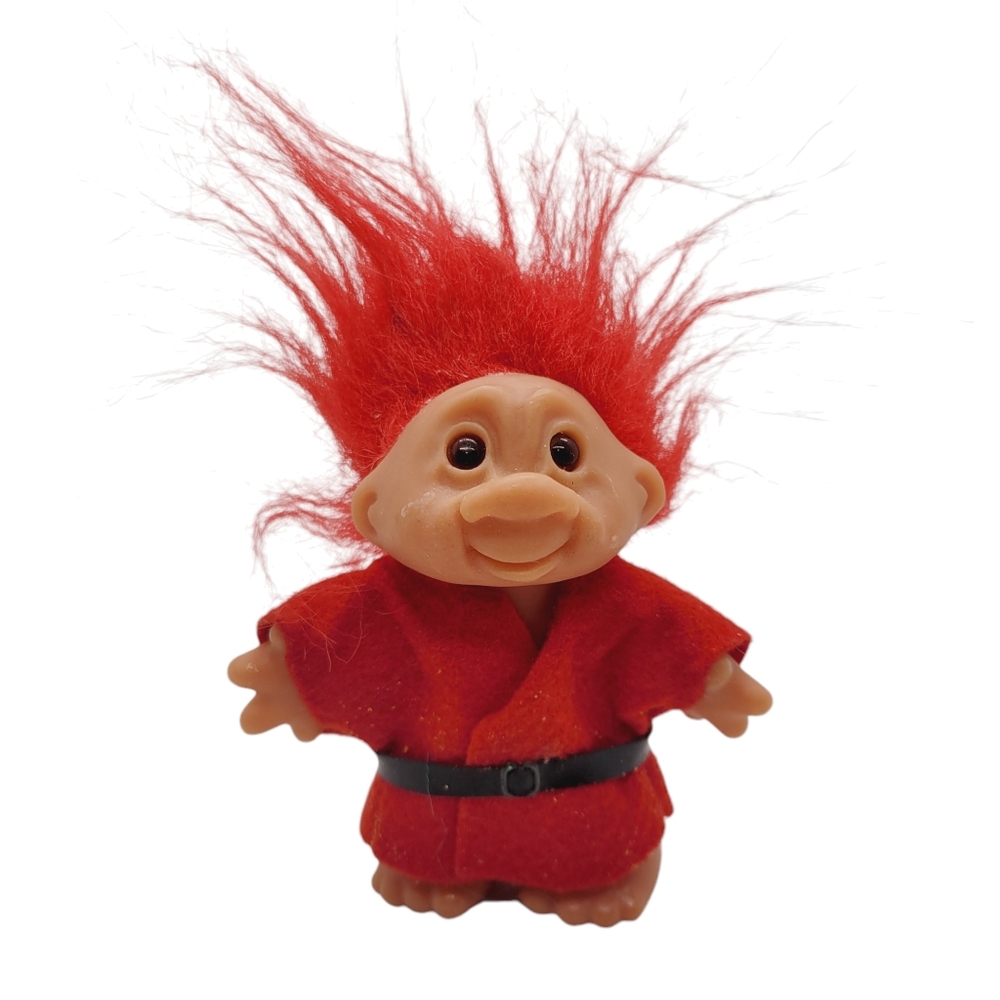 Viking DAM Troll Doll 1986 Red Hair  & Kei Kogi Shirt Brown Eyes 5" Karate